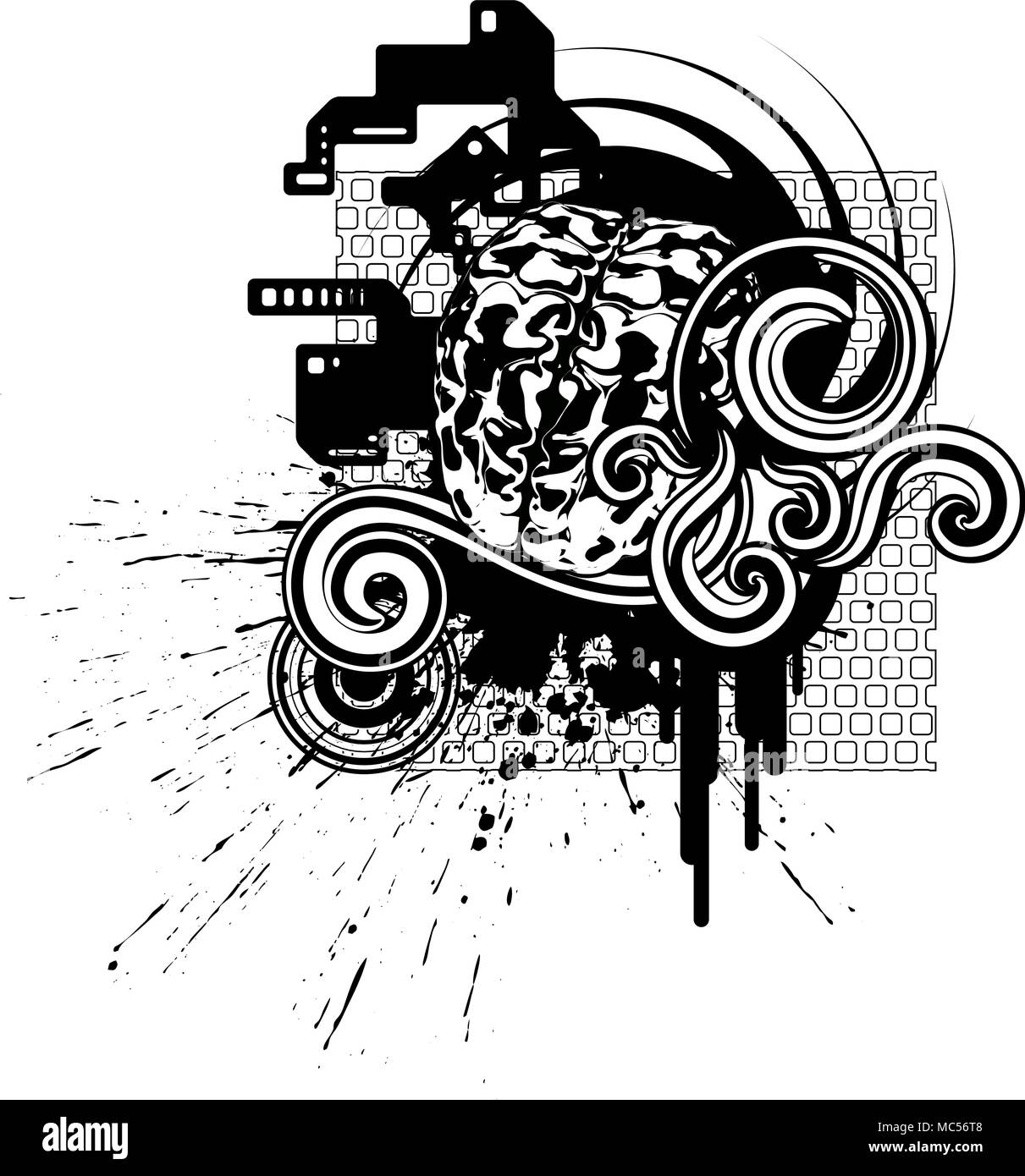 Abstract in bianco e nero di vettore del cervello umano design Illustrazione Vettoriale