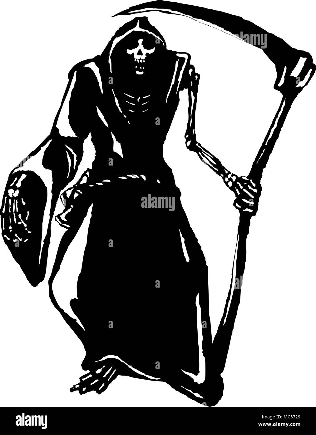 La morte la figura scura, bianco e nero, disegnata a mano Illustrazione Vettoriale