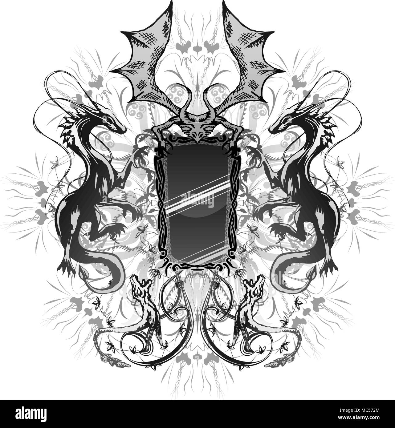 Dragon design a specchio, tutti gli elementi separati, gradiente usato Illustrazione Vettoriale