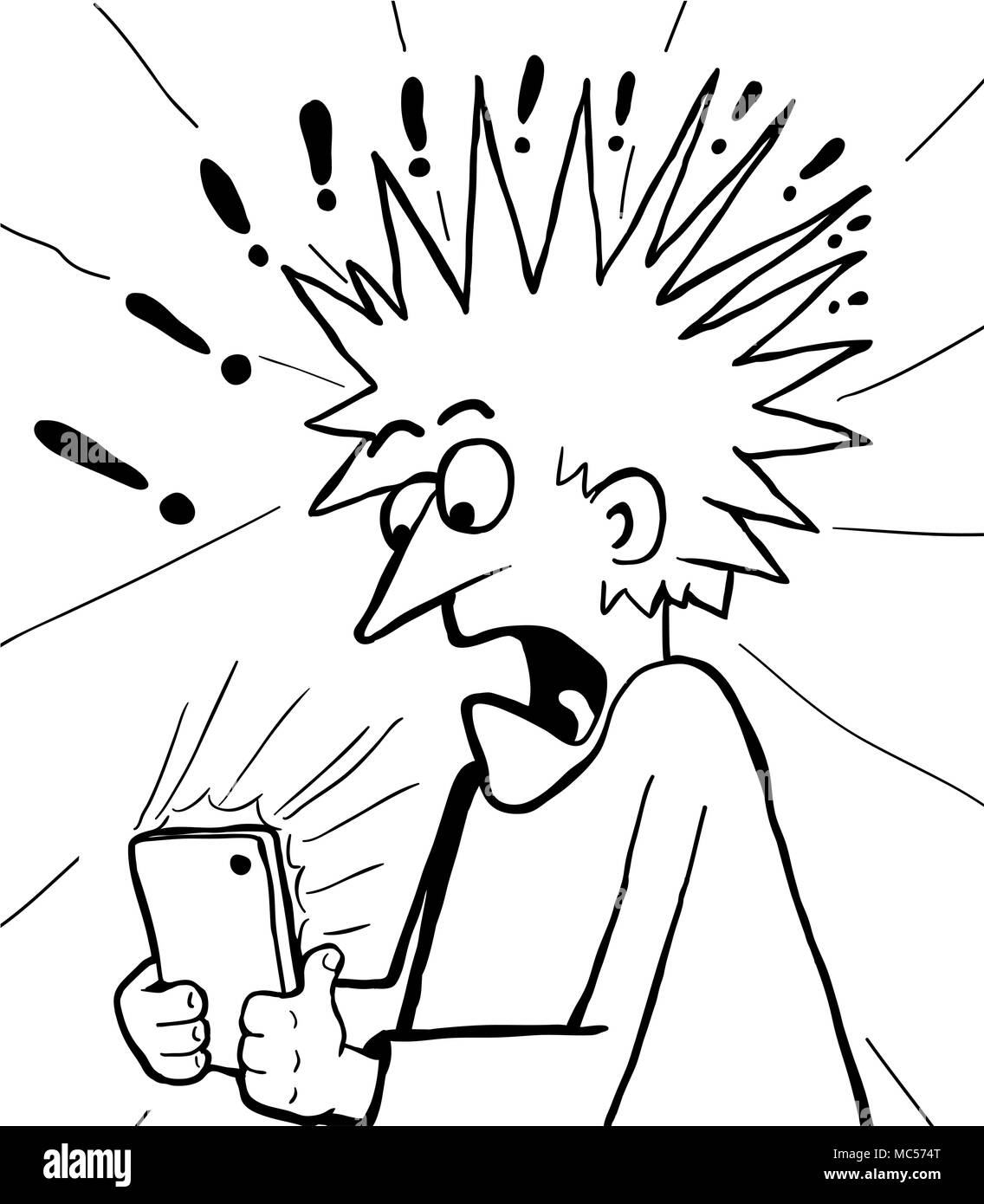 La figura telefono sorpreso gadget cartoon disegno della linea orizzontale, illustrazione vettoriale, isolato Illustrazione Vettoriale