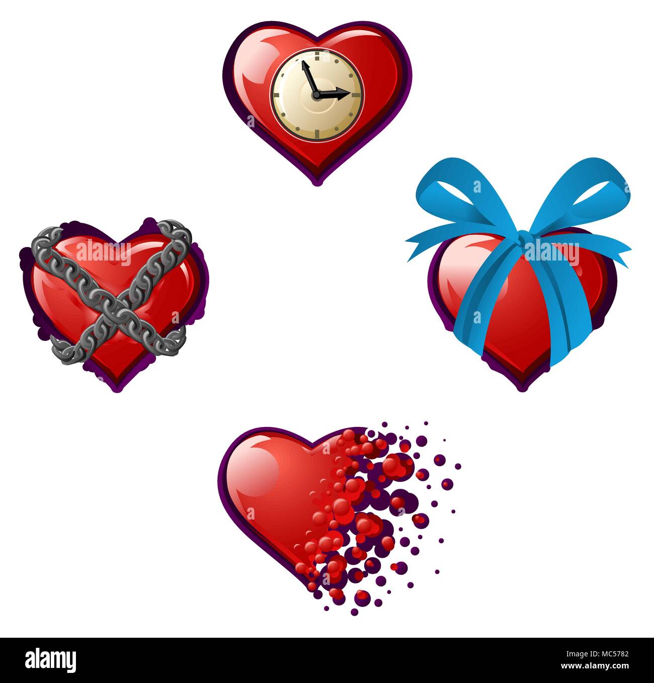 Valentino cartoon icona cuore impostare, illustrazione vettoriale, isolata su bianco Illustrazione Vettoriale