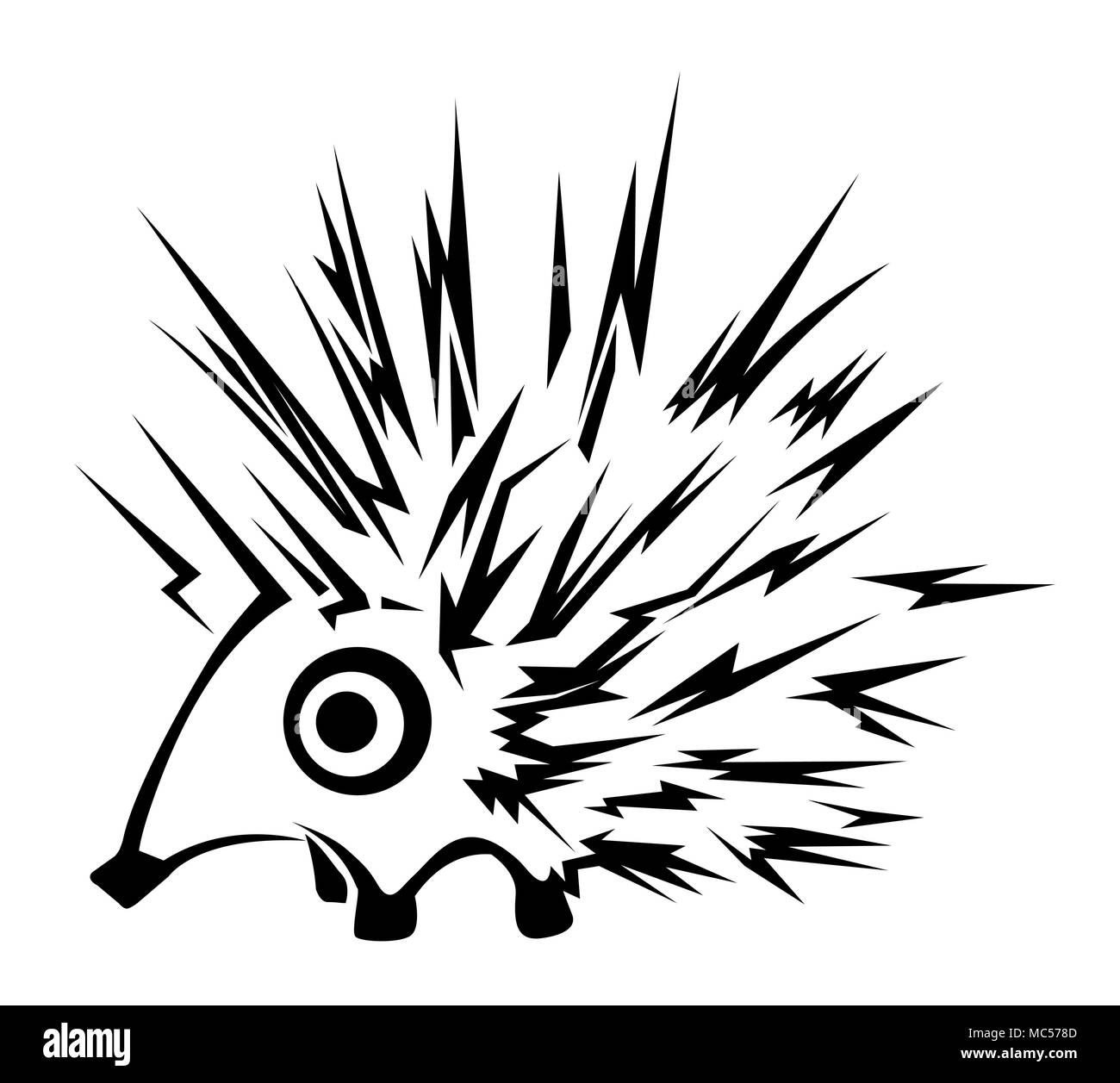 Carattere Hedgehog stencil nero, illustrazione vettoriale, orizzontale, isolato Illustrazione Vettoriale