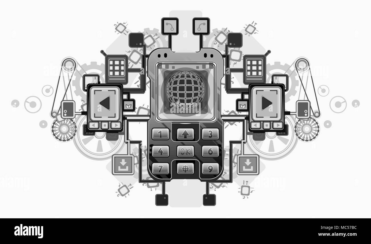 Dispositivo mobile di cresta disegno vettoriale, su bianco, isolato Illustrazione Vettoriale
