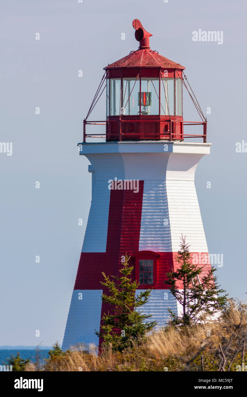 East Quoddy Head Lighthouse, sulla punta più settentrionale dell'isola di Campobello, New Brunswick, Canada, è stato costruito nel 1829 per assistere nella navigazione. Foto Stock