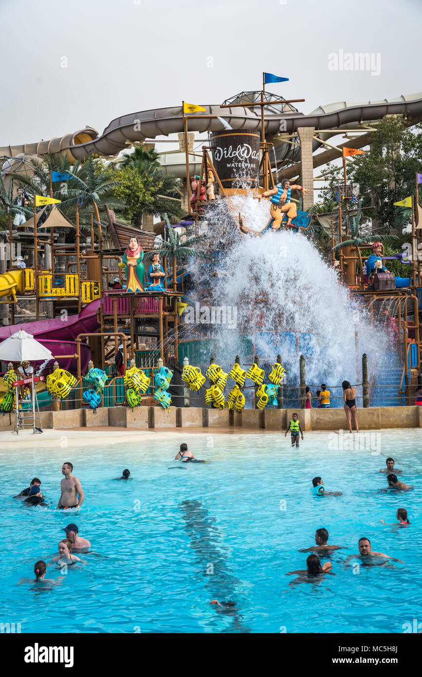 La spiaggia al Wild Wadi waterpark in Dubai, UAE, Medio Oriente. Foto Stock