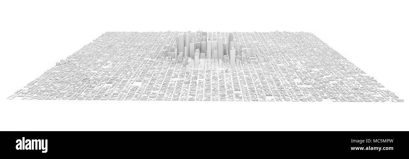 Il rendering 3d della città bianca isolata Foto Stock