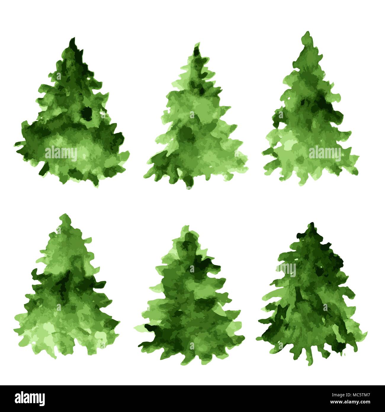 Serie di acquerelli verde bosco di abeti. Abete raccolta. Illustrazione Vettoriale