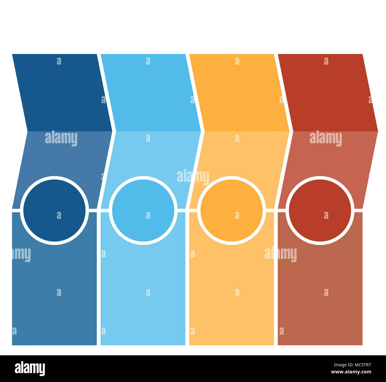 Modello Infographics, frecce, colonne, cerchi, design per Timeline la posizione 4 può essere utilizzato per il flusso di lavoro, banner, diagramma, web design grafico ad area. Foto Stock