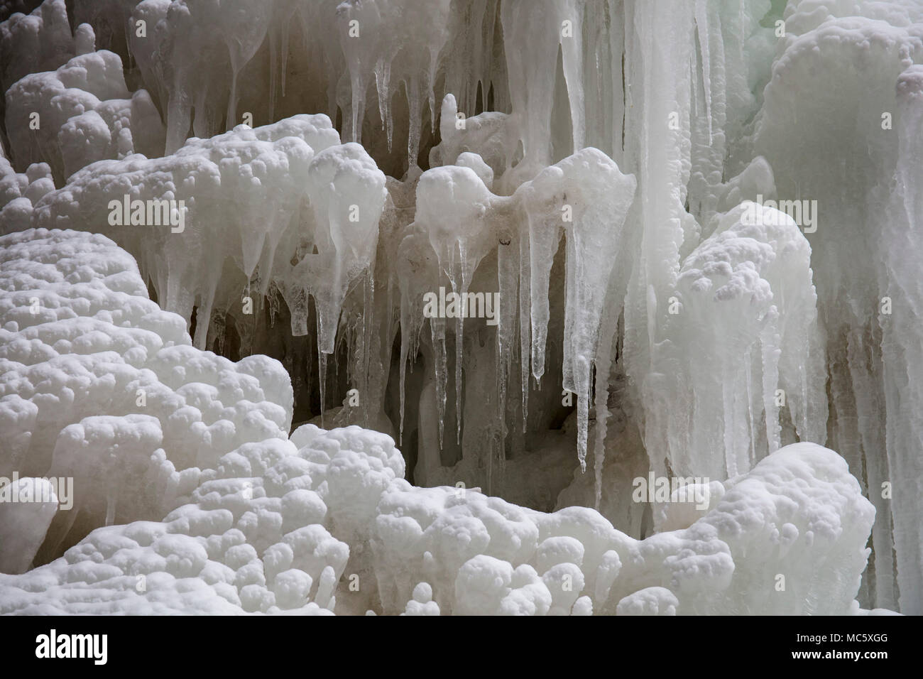 Cascate gelate in Wildcat Canyon, ghiaccioli, Starved Rock State Park, Illinois, Stati Uniti d'America Foto Stock