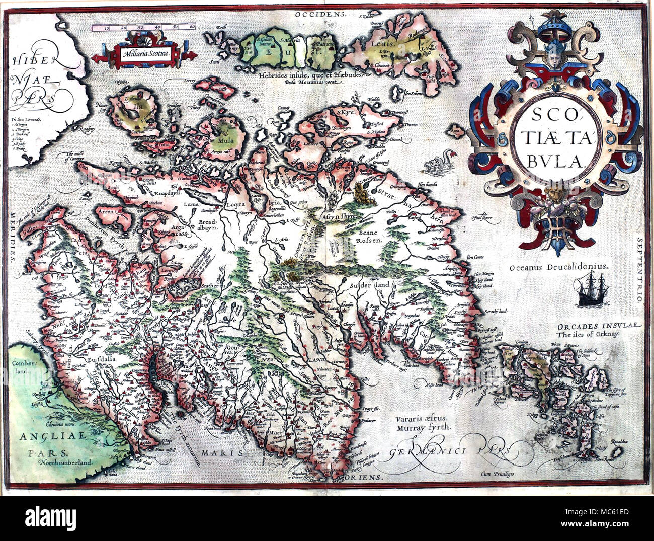 ABRAHAM Ortelius (1527-1598) cartografo fiammingo. Mappa della Scozia circa 1573 Foto Stock
