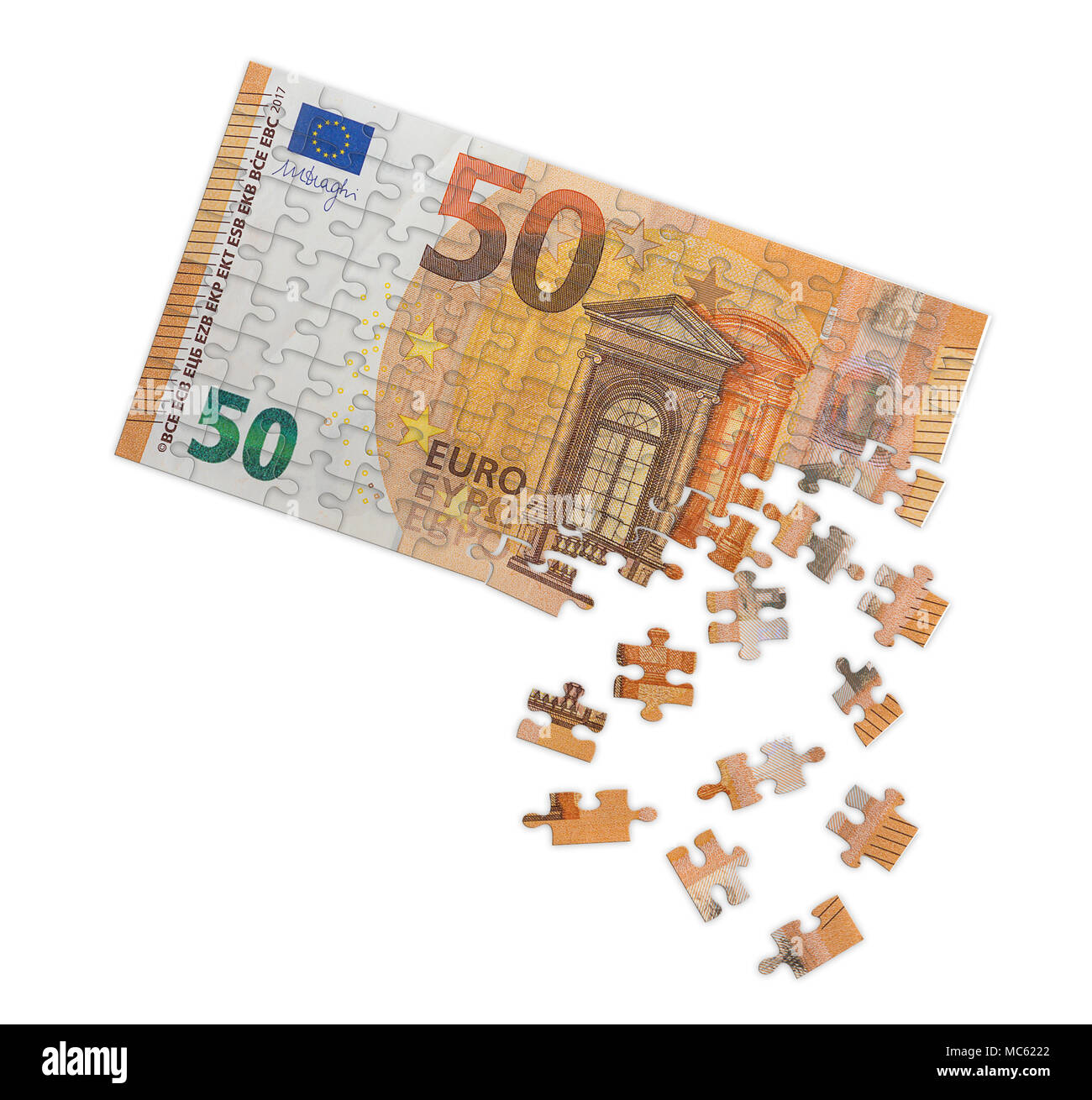 Concetto di immagine di disintegrazione banconota europea Foto Stock