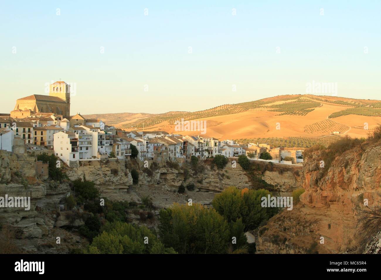 Vista sulla gola del rio alhama, Alhama de Granada, Andalusia, Spagna Foto Stock