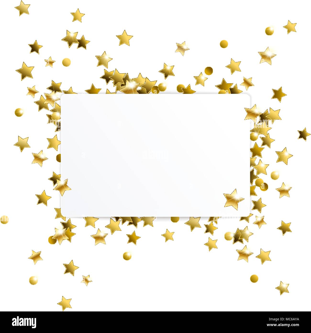 Svuotare striscione bianco con oro coriandoli stelle Illustrazione Vettoriale