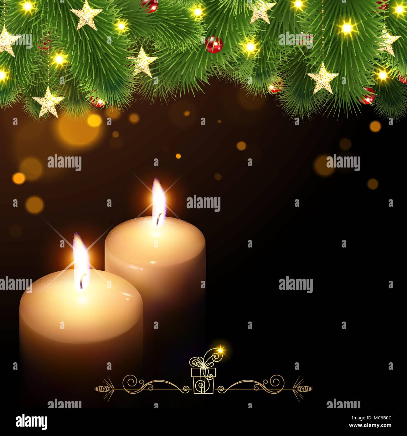 Sfondo di Natale con candele accese su sfondo nero Illustrazione Vettoriale