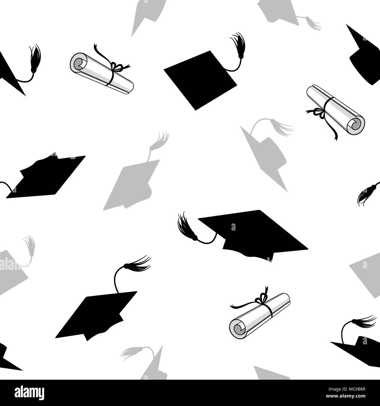 Modello senza cuciture con graduazione i cappucci e diplomi Illustrazione Vettoriale