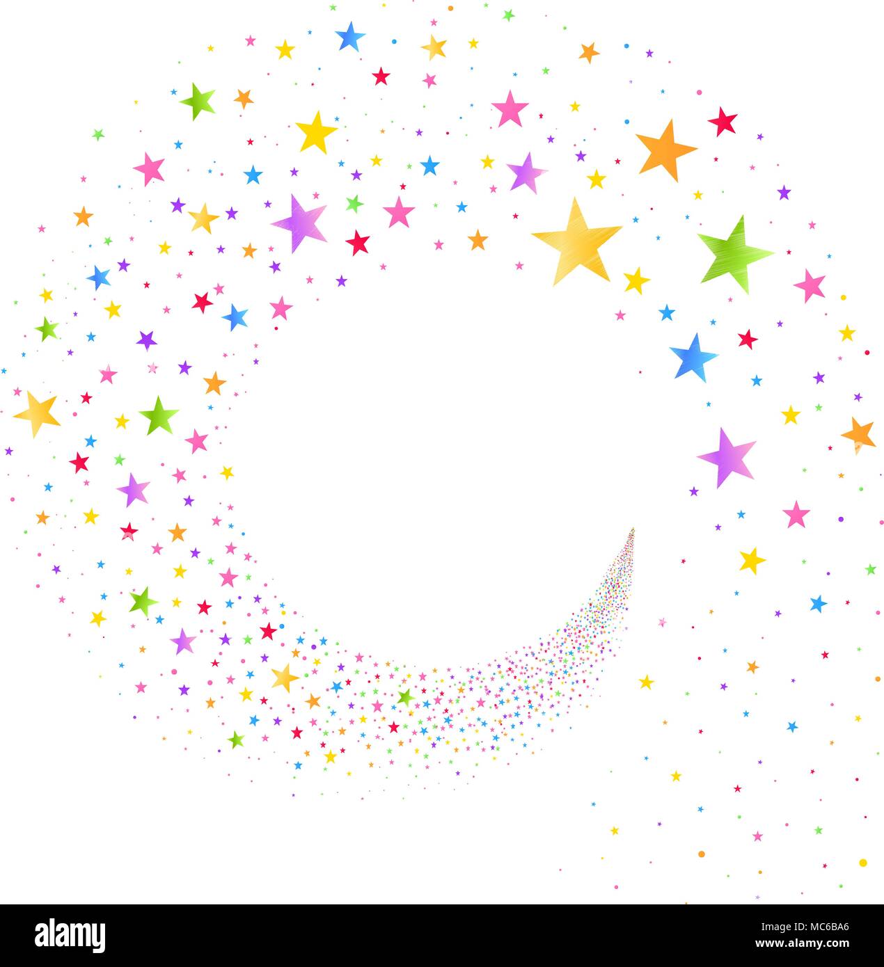 Flusso di stelle multicolore su sfondo bianco Illustrazione Vettoriale
