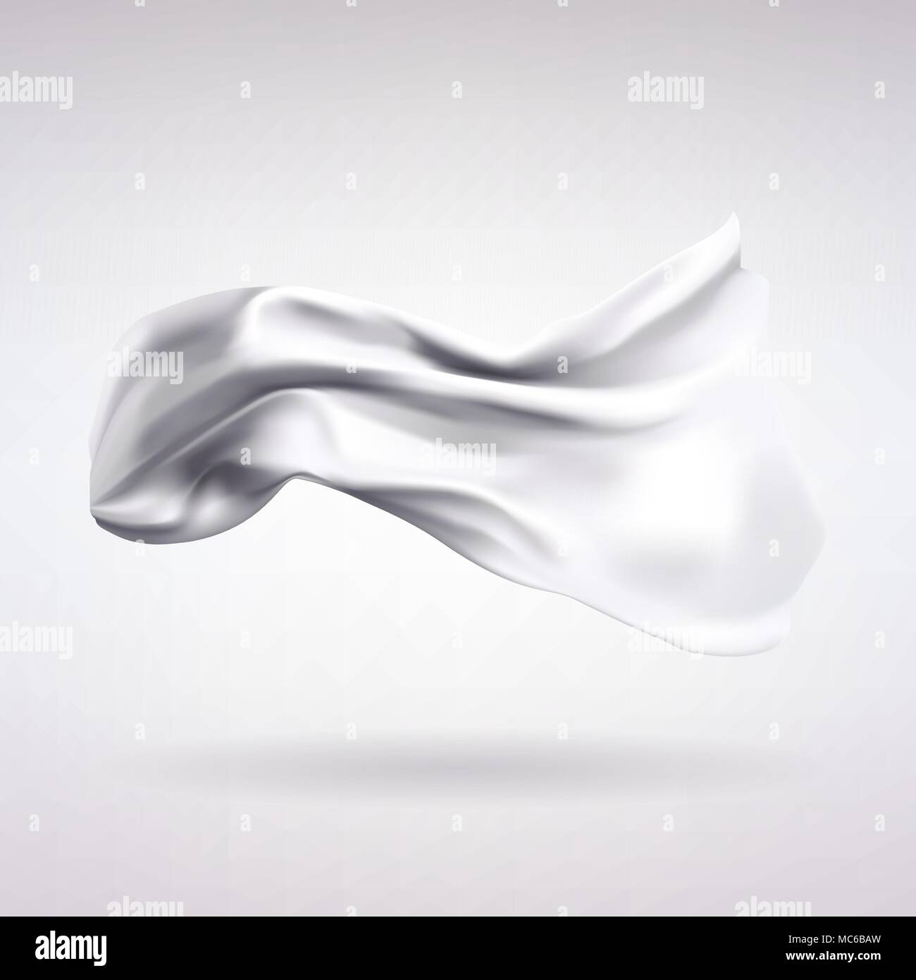 White Satin tessuto battenti nel vento su uno sfondo luminoso Illustrazione Vettoriale