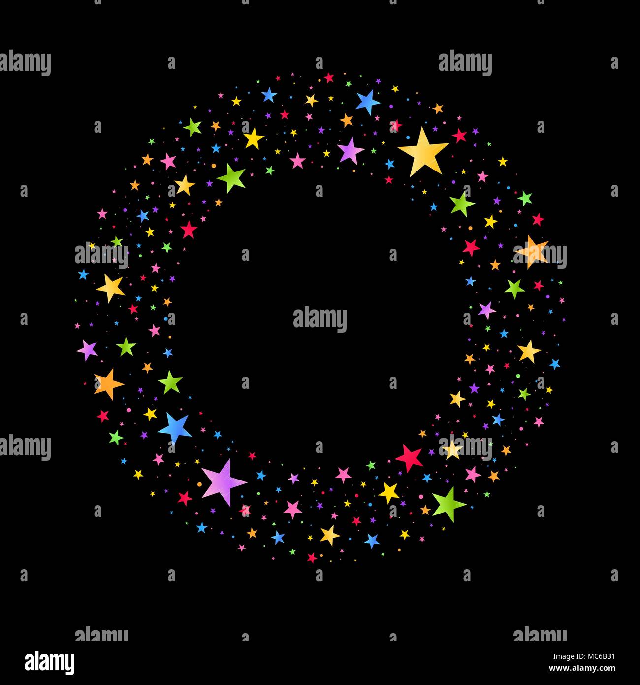 Ghirlanda di stelle multicolore su sfondo nero Illustrazione Vettoriale
