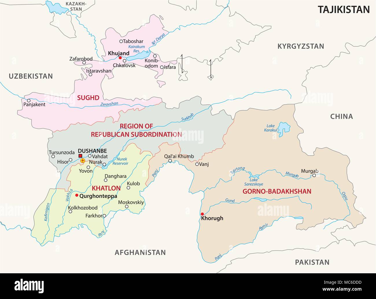 Tagikistan politica e amministrativa di mappa vettoriale Illustrazione Vettoriale