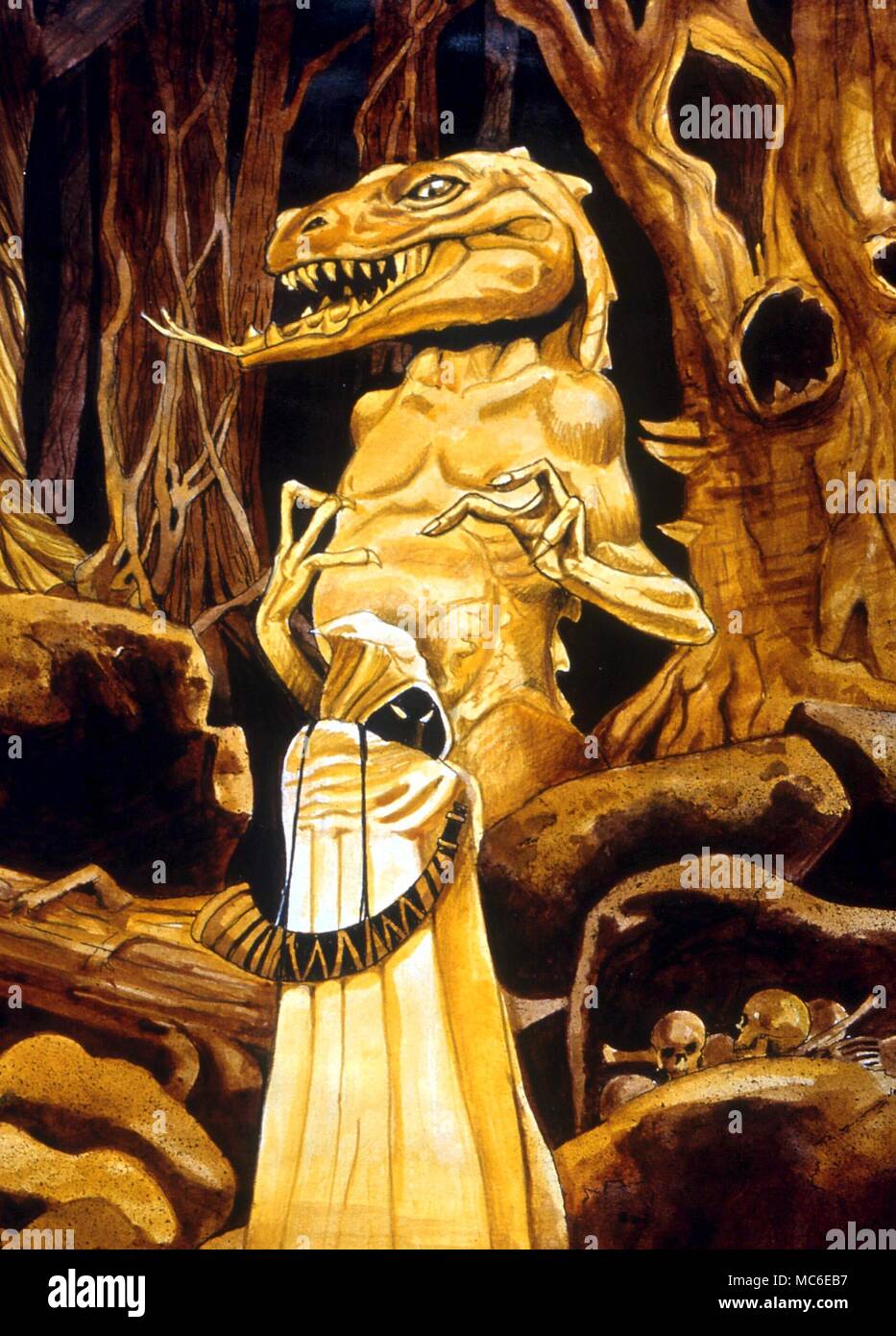 La mitologia celtica: Cromcruac, una celtica dio-demone con il corno magico summoner. Da Gordon Wain Foto Stock