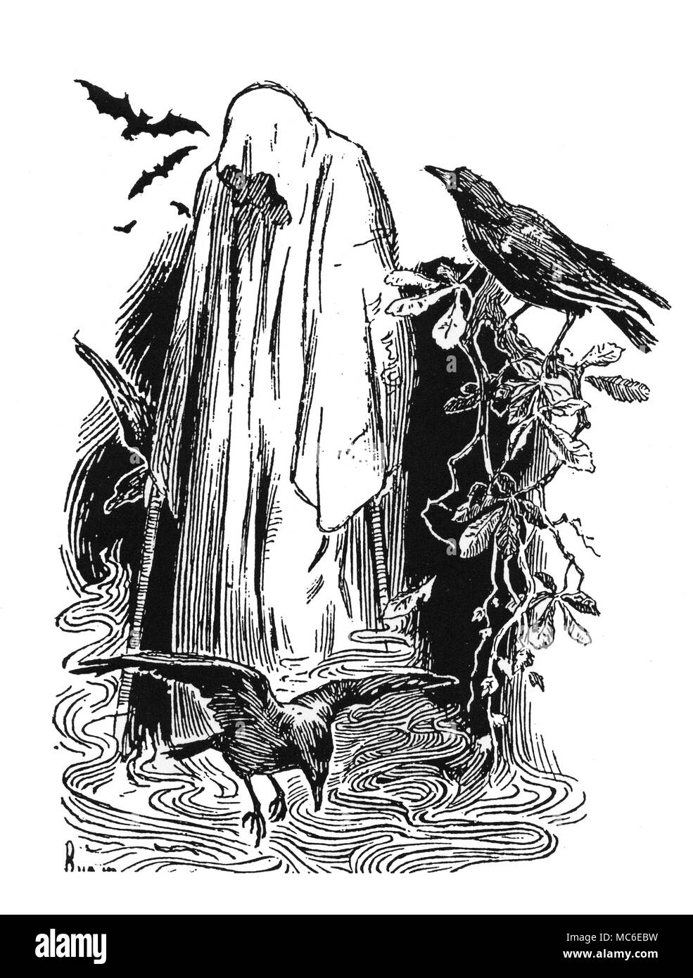 GHOST illustrazione per la citazione da Shakespeare's Enrico VI di [atto iv, scena 5.]; O maligni e mal boding stelle! Ora tu sei venuto ad una festa di morte. Illustrazione di Byam Shaw per "Ippocrate Junior', la predetta peste, 1900. Foto Stock