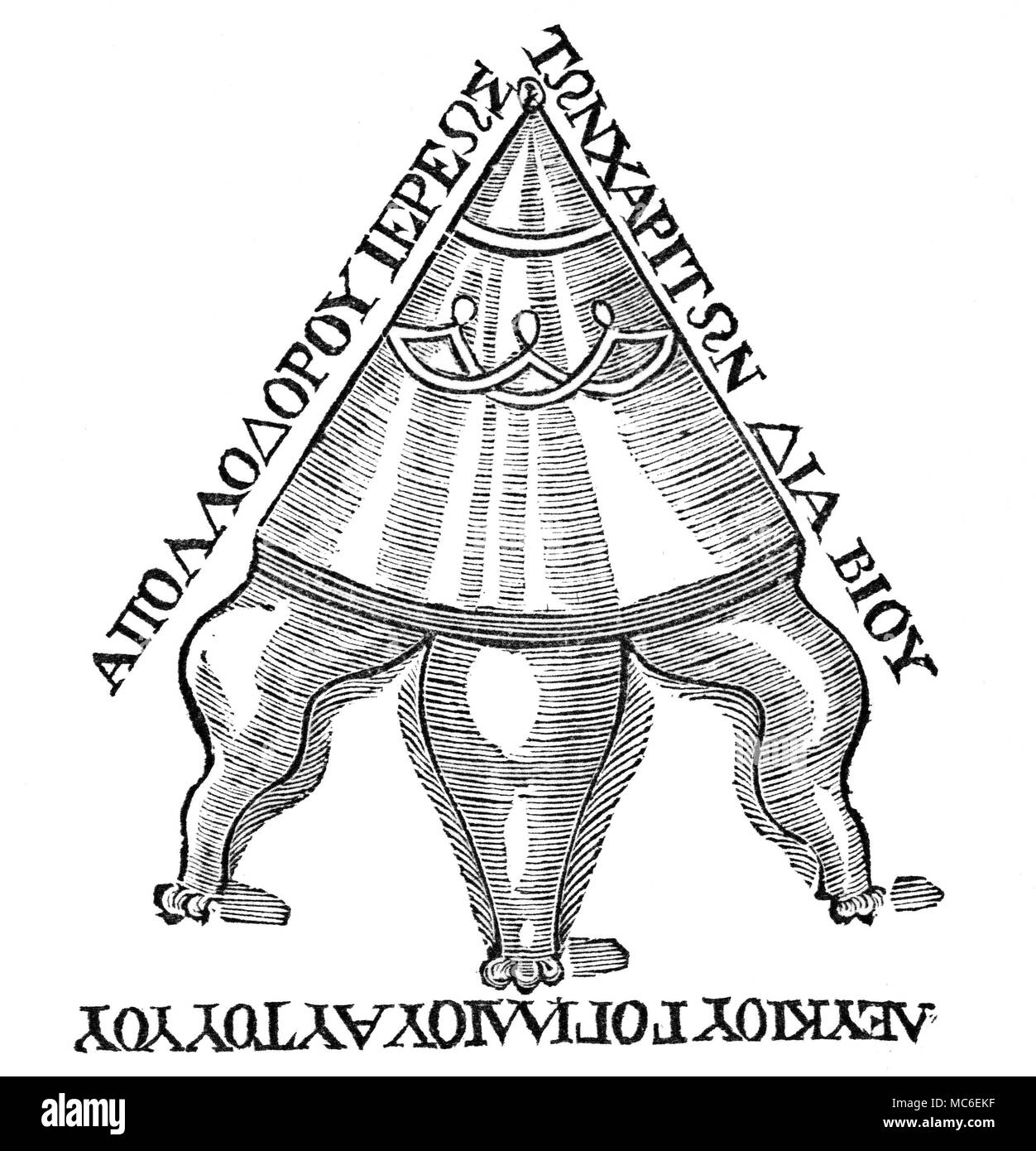 Profezia - DELPHI fantasioso di vista l'aspetto del famoso treppiede a Delphi, usato dagli antichi Prophetesses. Da Beaumont, spighe di antichità. La sopravvivenza di uno del serpente-gambe del treppiede, a Istanbul, suggerisce che la ricostruzione proposta da Beaumont è fantasiosa. Foto Stock