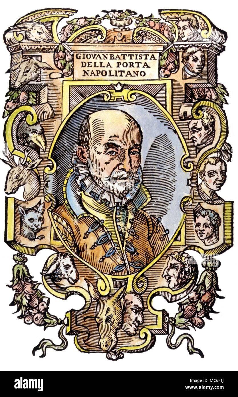 Strega Il physiognomist Giovanni Battista (1538-1615). Titlepage illustrazione, con animali zodiacale, dalla sua magia Naturalis, 1589 Foto Stock