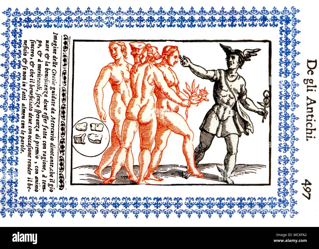 Pianeti - Mercury con le tre Grazie. Dopo Lorenzo Pignoria Padonvo, 'Le vere e nove Imagini de gli Dei delli Antichi", Padova 1615 Foto Stock