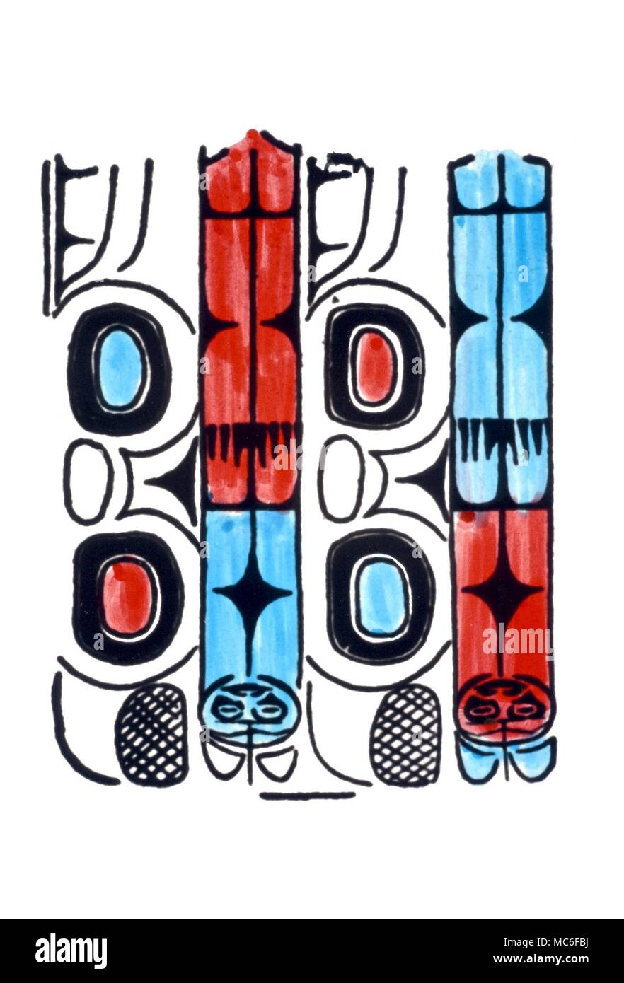 Il gioco d'azzardo aderisce a volte utilizzato nella predizione del futuro. Da disegni di tali bastoni utilizzati dalla tribù Haida, Queen Charlotte Islands. rom 'del diavolo Picture-Books' di Van Rensselaer, 1892 Foto Stock