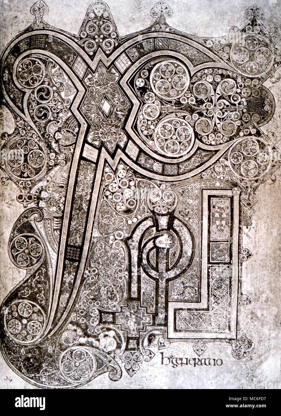CHRISTIAN - Libro di Kells. Pagina dal 7° centuy (?) Libro di Kells. (Cristo) geneaology, da Dublino Trinity College. Dal facsimile del 1878 rilasciato dalla società paleografico Foto Stock