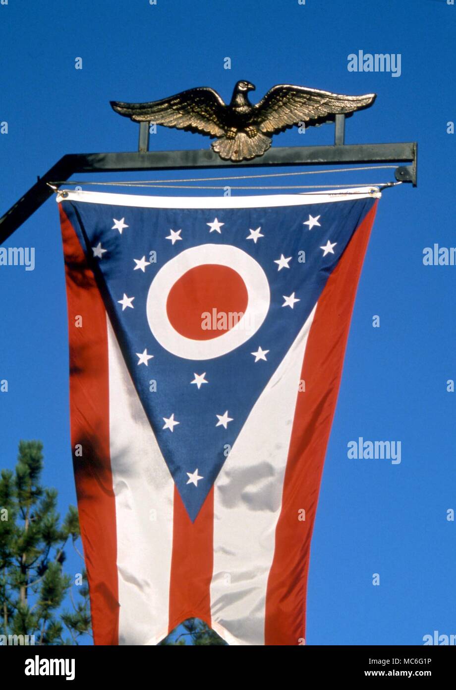 La American Eagle, come elemento decorativo su una bandiera personale recanti il contrassegno di stato dell'Ohio. Foto Stock