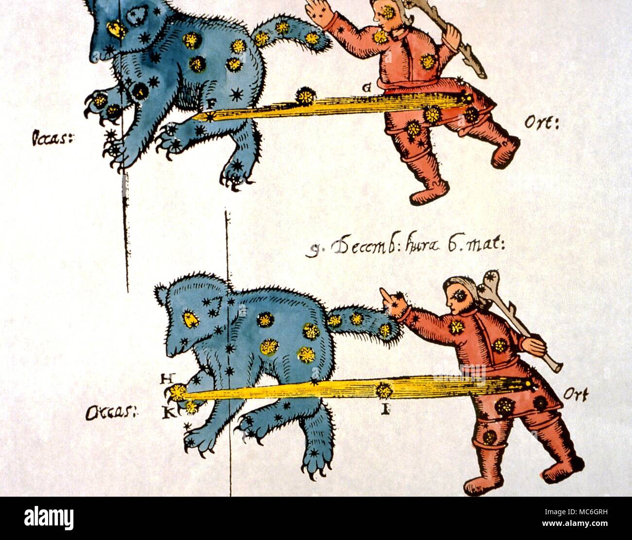 Astrologia - la cometa di schema 1618-19 da J B Cysat "athemata Astronomica' del 1619, che mostra il movimento della grande cometa di quell anno in prossimità del grande orso Foto Stock