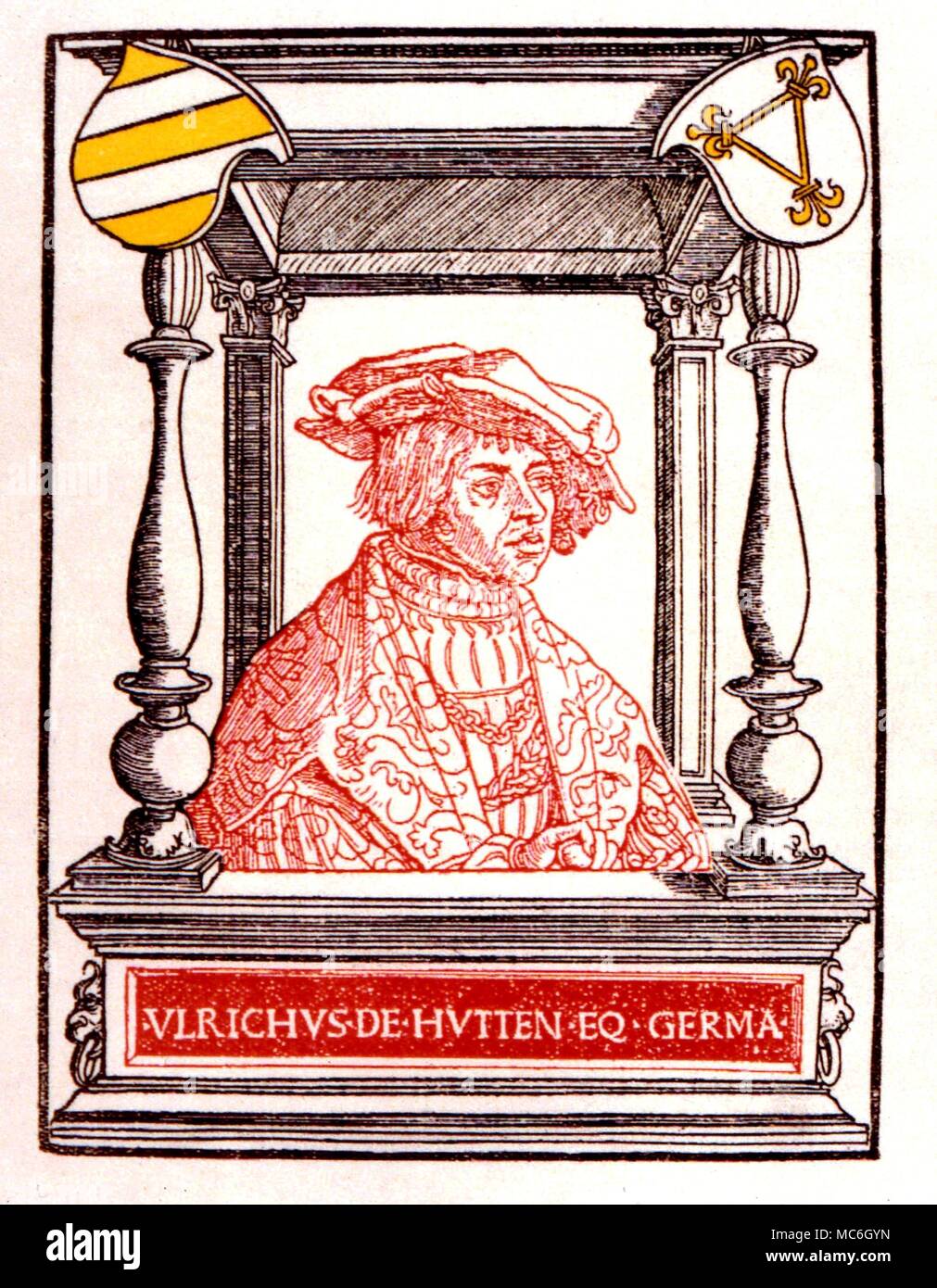 Medicina - VON HUTTEN ritratto del medico, Von Hutten da teh 1519 edizione di Von der wunderbarlichen Holtz Guiacum Foto Stock