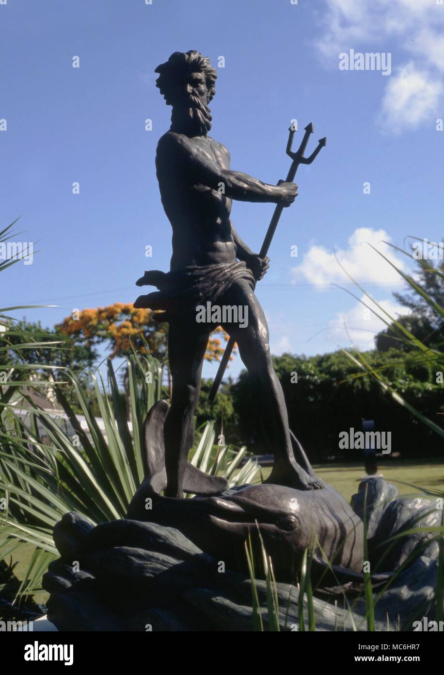 Mitologia romana. Il dio Nettuno. Una statua di Bruce Reines nel parco della scultura a Palm Beach, Florida. Foto Stock