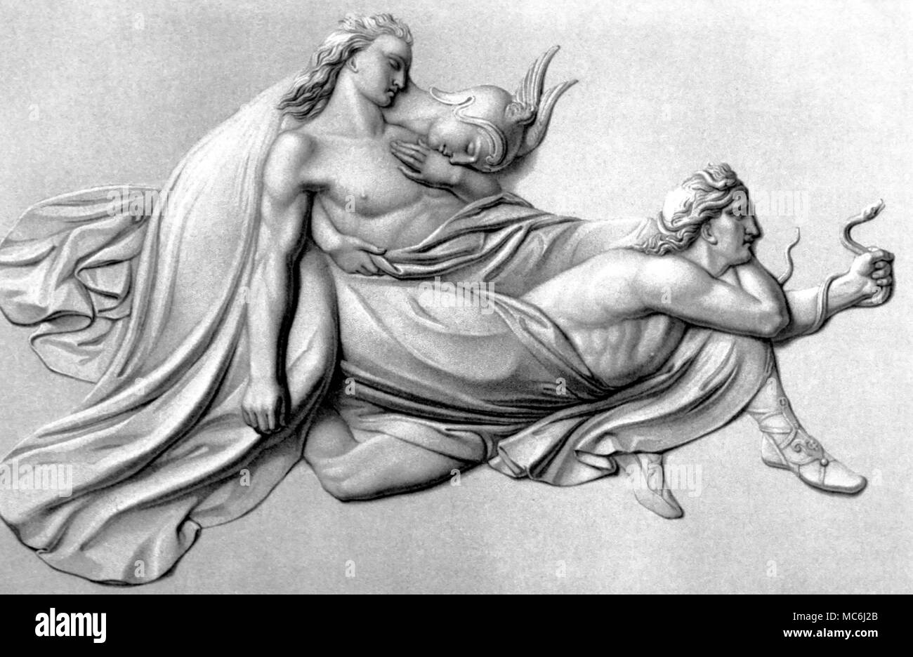 La mitologia greca Sarpedone incisione di W Roffe dopo il bassorilievo con M S Watson 1851 Sarpedone era un figlio di Zeus Foto Stock