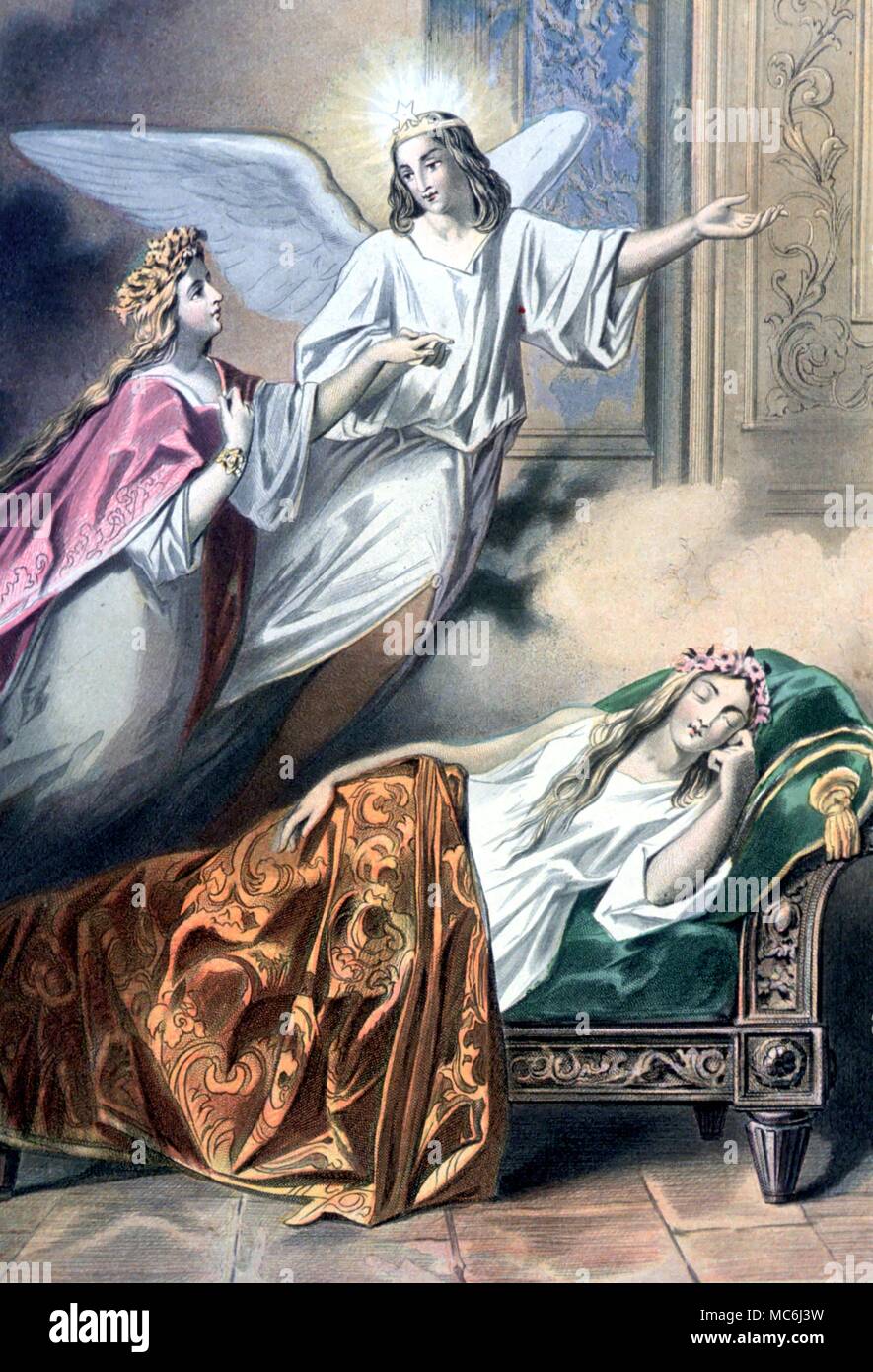 Christian Pilgrim's Progress Misericordia il sogno nella camera di pace illustrazione litografica da Orazio Castelli per l'edizione 1860 di John Bunyan è il Pellegrinaggio e altre opere Foto Stock