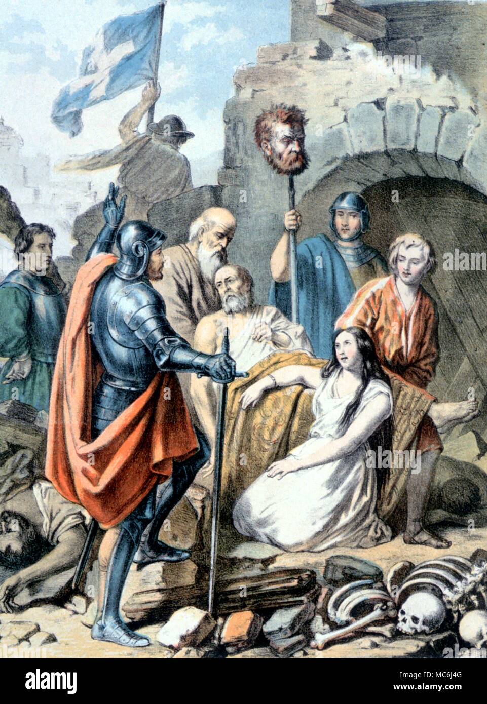 Pellegrini cristiani progressi la demolizione di dubitare di Castello e il salvataggio di scoraggiamento illustrazione litografica da Orazio Castelli per l'edizione 1860 di John Bunyan's i pellegrini progressi e altre opere Foto Stock