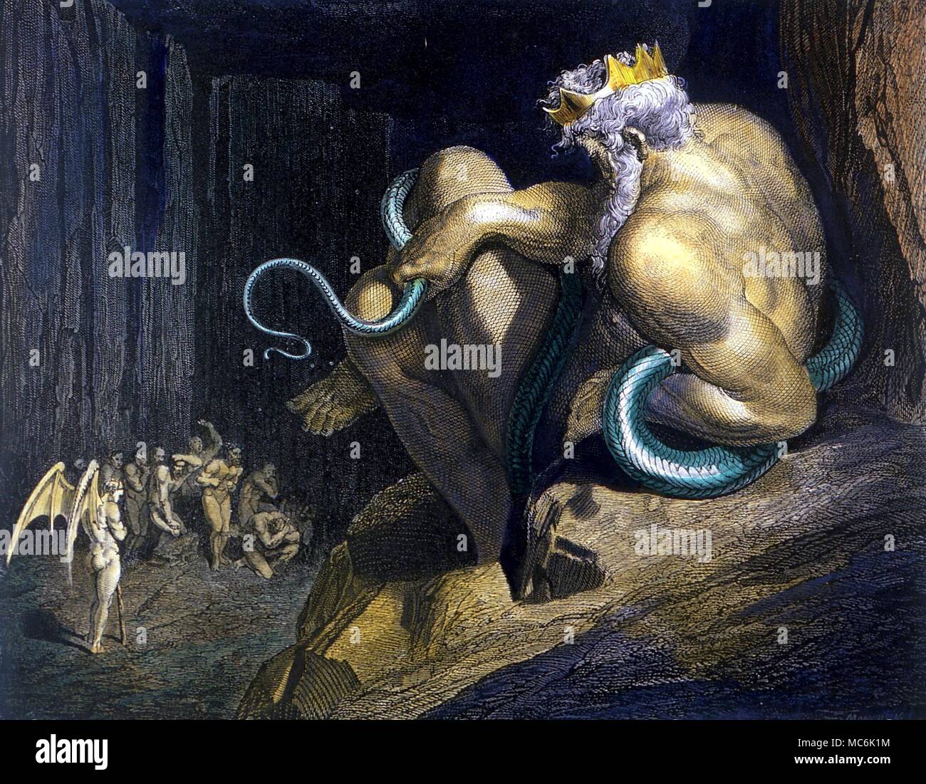 Demoni - MINOS, il giudice supremo in th Underworld (insieme al fratello Radamanto). Color legno incisione di Gustav Dore, all Inferno di Dante (c.v) Foto Stock
