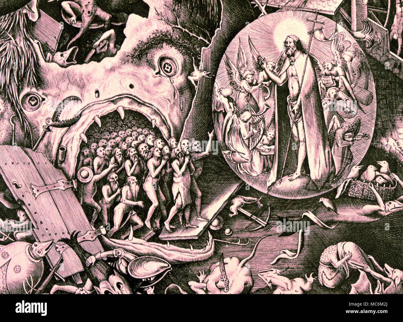 L'inferno. Cristo in un inferno la bocca. Dopo un disegno di Breughel il vecchio c.1561 Foto Stock