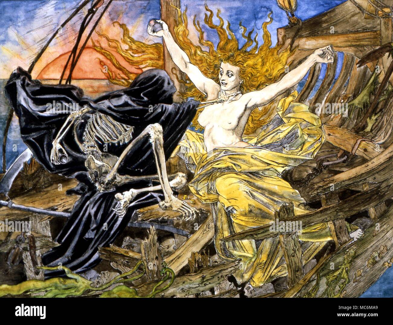 La morte - la morte dado da gioco sulla nave degli antichi Mariner. Illustrazione di Noel Paton per Coleridge epico, 'l'antica Mariner' Foto Stock