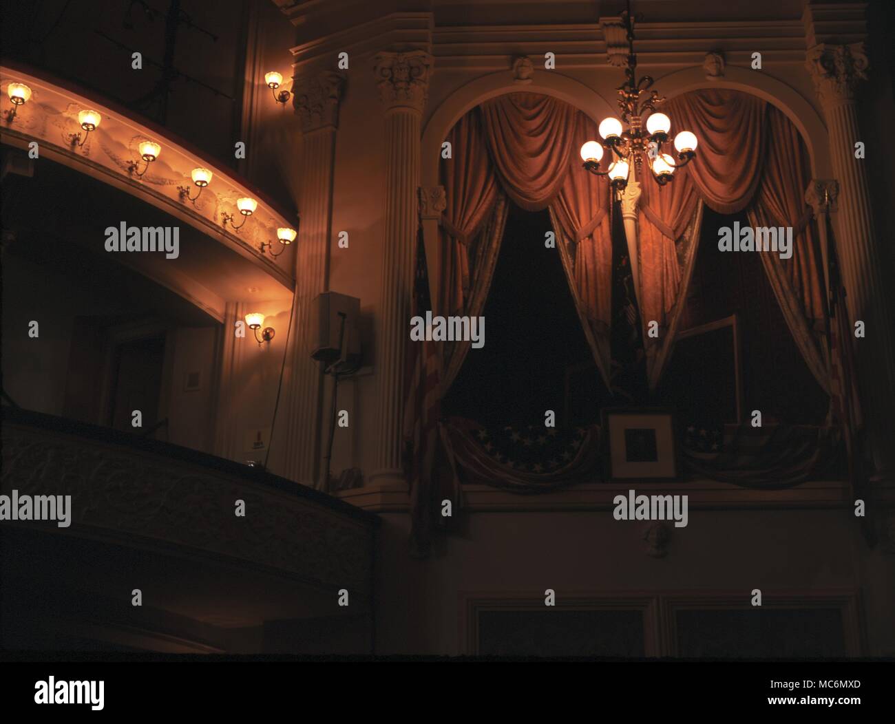 Storia americana - Teatro di Ford La casella nel Teatro Ford a Washington DC dove Abramo Lincoln è stata assassintaed nel 1865, durante la visione di un "Nostra cugina americana". Foto Stock