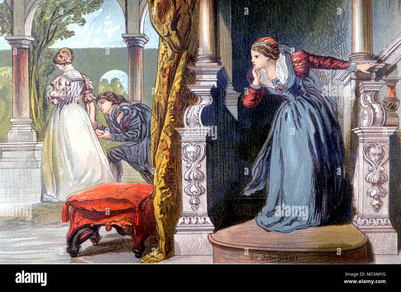 Shakespeare Romeo e Giulietta è l Oriente e Giulietta è il sole Atto II Dalla xilografia e litografia dalla libreria Shakespeare illustrazione di John Gilbert Geo Cruikshank e R Dudley 1885 Foto Stock