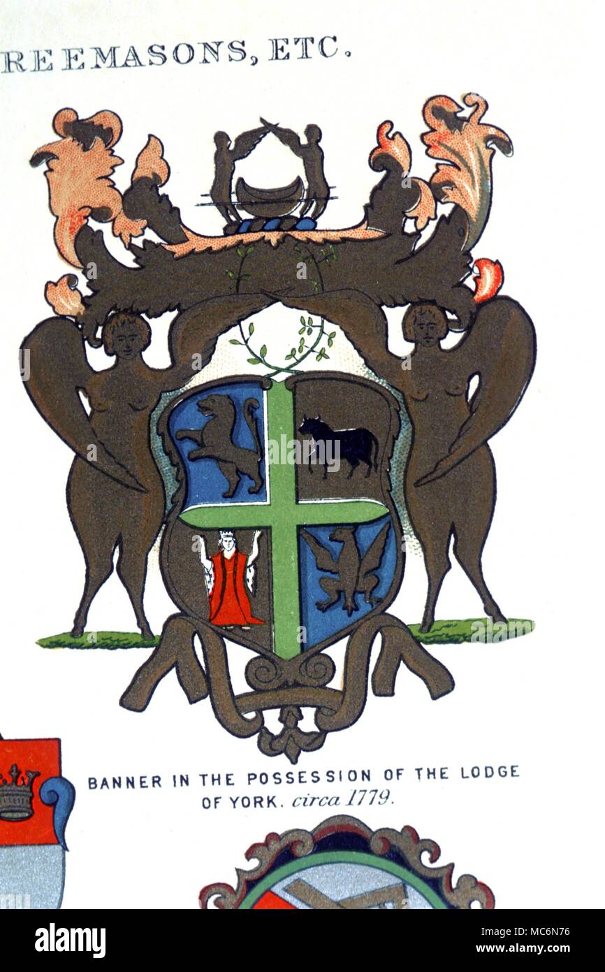 In muratura Banner Lodge Masonic Lodge Banner in possesso di York Lodge Circa 1779 dalla storia della massoneria da R F Gould Foto Stock