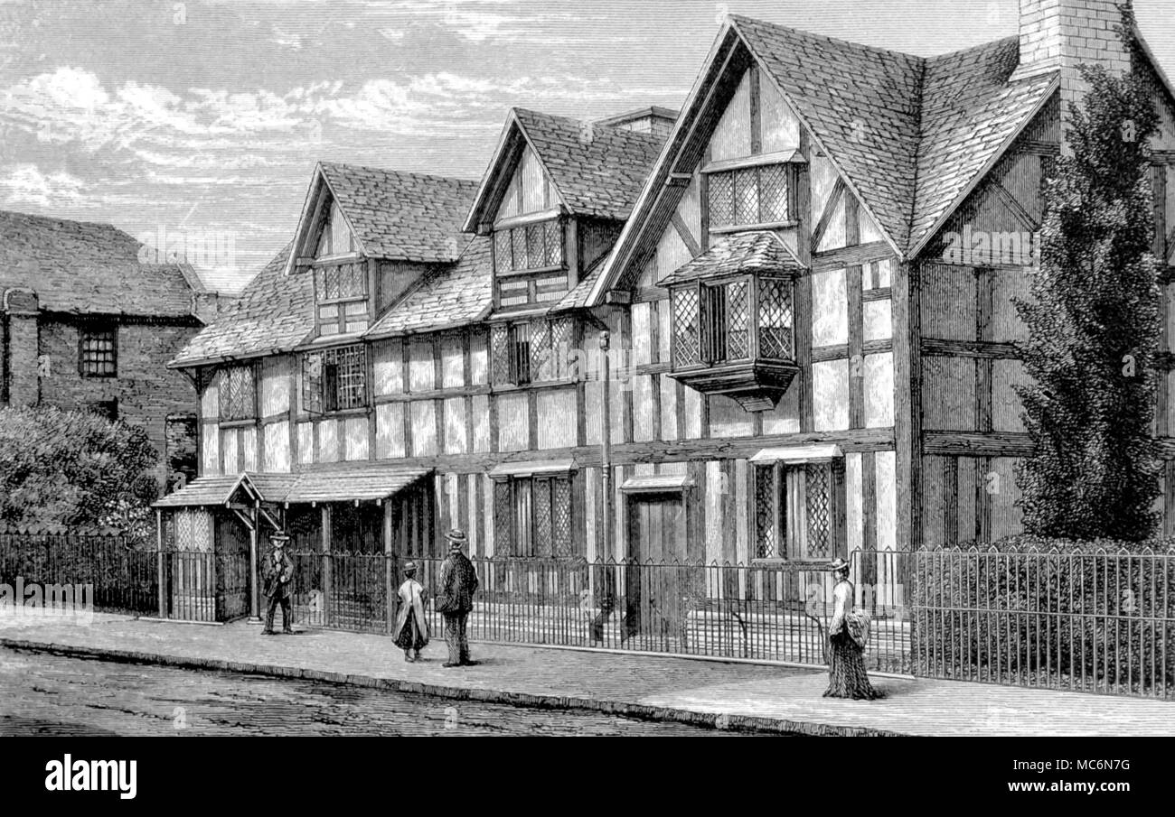 Storia Il British Shakespeare's House di Stratford on Avon due Litografia a colori dalla libreria Shakespeare illustrazione di John Gilbert Geo Cruikshank e R Dudley 1885 Foto Stock