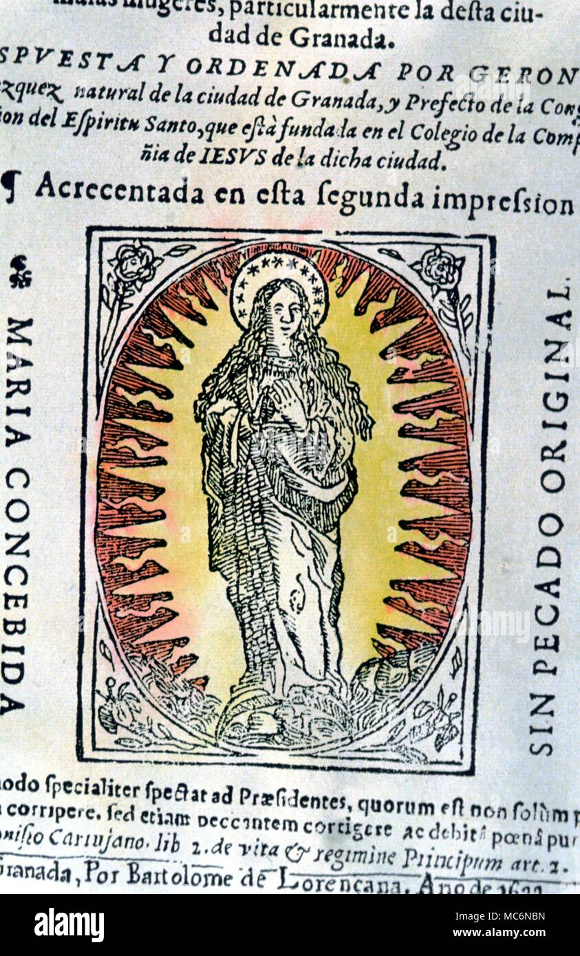 Astral eterico e il corpo astrale rappresentata come una fiammante aureola intorno a Maria dall'titlepage di Geronimo Velasquez INFORMACION Y Teologica Iuristica 1622 Foto Stock