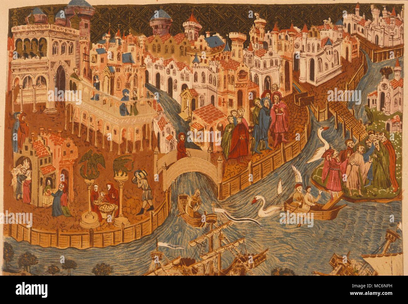 Storia Italia Venice Stampa raffigurante Venezia nel 1338 Annuncio del XIX secolo litografia del XIV secolo manoscritto della biblioteca Bodleian Oxford Foto Stock