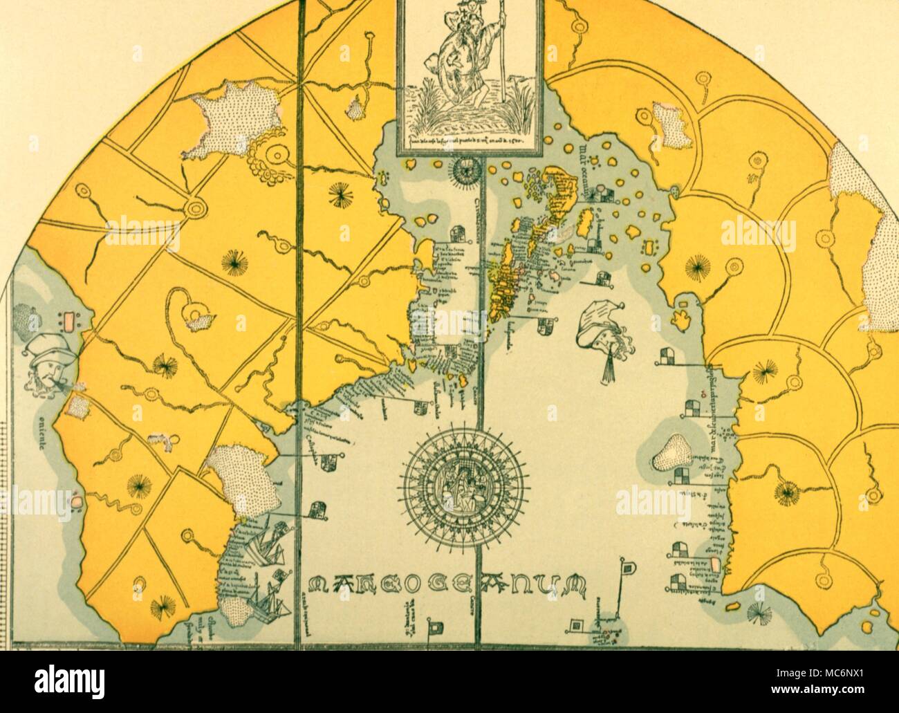 Stati Uniti metà occidentale della prima mappa delle nuove scoperte, disegnato su ox - nascondi in colori dal pilota, Juan de la cosa, 1500 Annuncio, ora nell'Ombelico Museuam, Madrid. La mappa è stata scoperta da Humboldt . Foto Stock