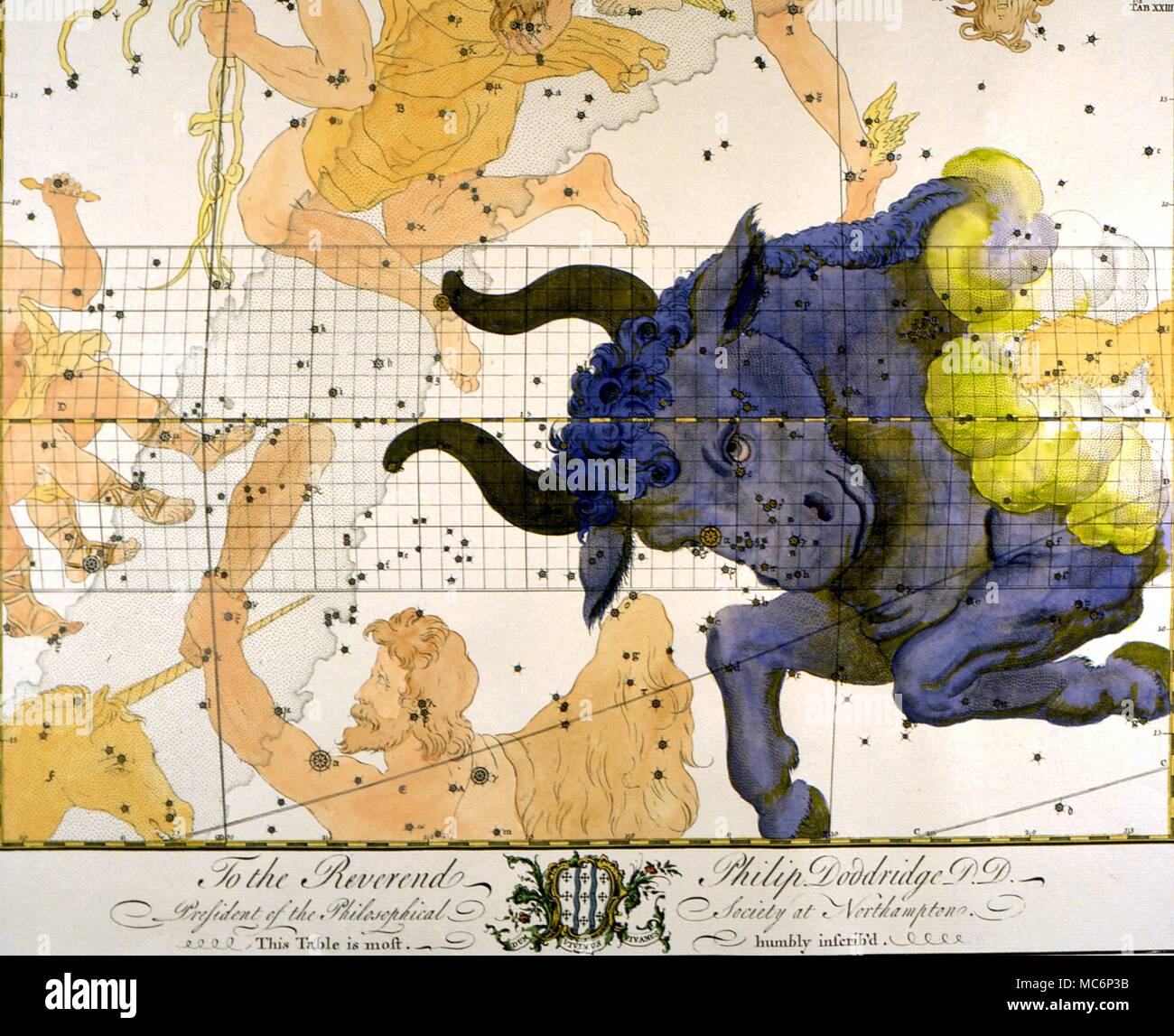 Stella mappa di Toro, da un diciottesimo secolo libro di costellazione, le piastre aventi stato stampato in abbonamento. 2004 Charles Walker / Foto Stock