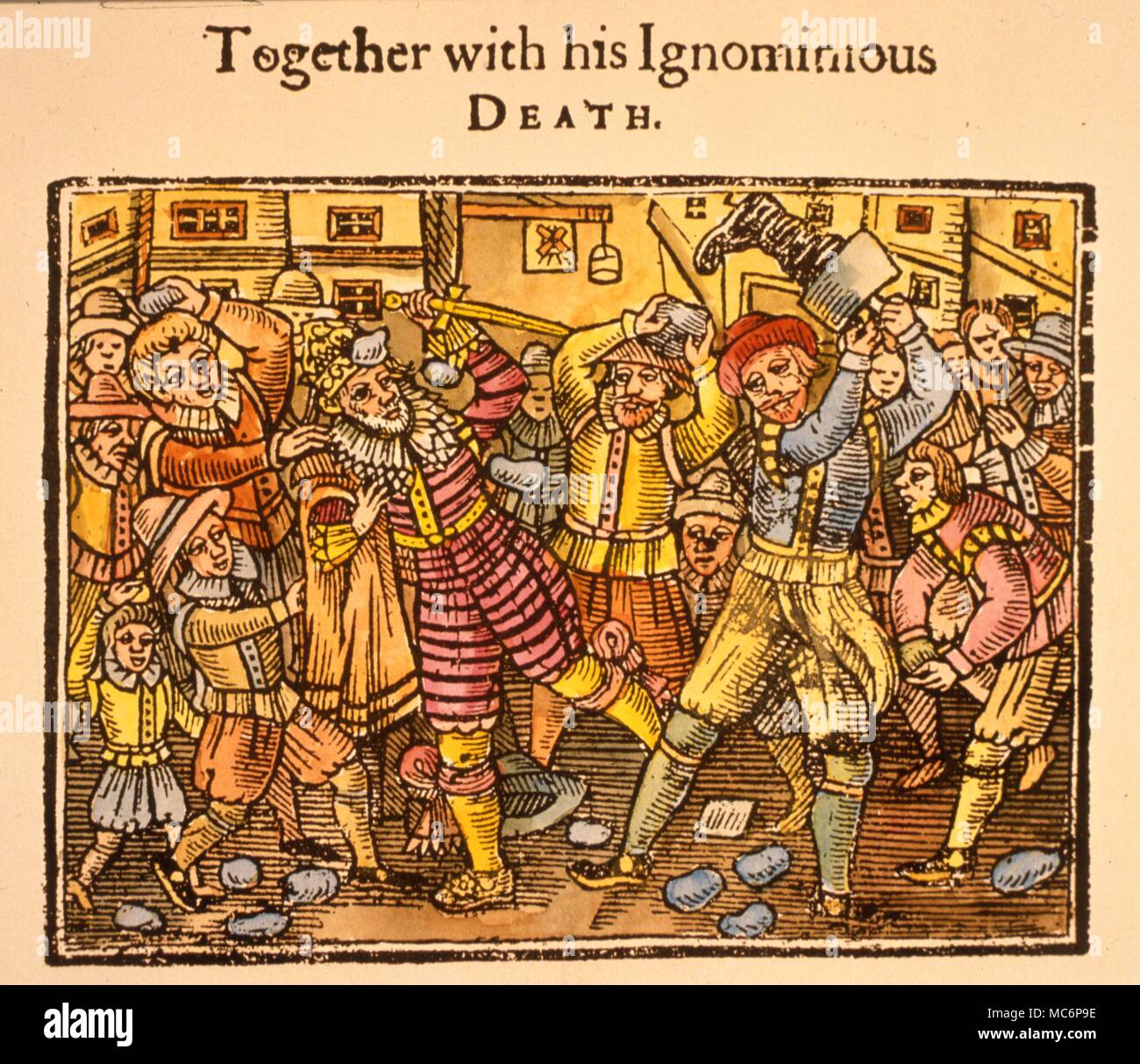 La morte della procedura guidata, il dott. Lambe, nel 1640, snocciolata da una folla a San Paolo la croce, Londra. Per mancanza di punire il ringerleaders di questa sommossa, il re Carlo I, multato per la città di Londra 600 libbre. Lambe il servo era la strega, Anne Bodenham. Foto Stock