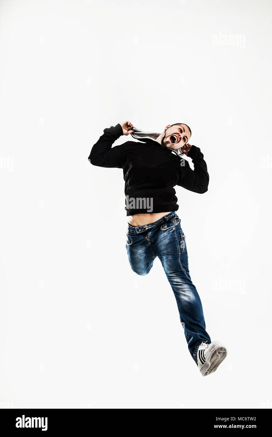 Energico e carismatico rapper guy danze break dance. Foto Stock